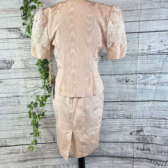 Vintage Scott McClintock Skirt Suit size 8 Pink Taffeta Lace 80's Wedding Prom - Picture 16 of 16